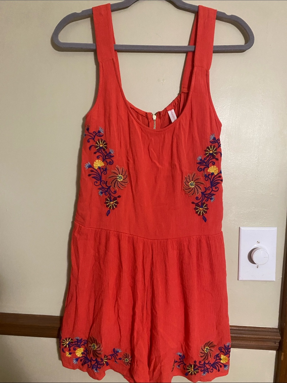 Xhilaration Orange Embroidered Sleeveless Romper